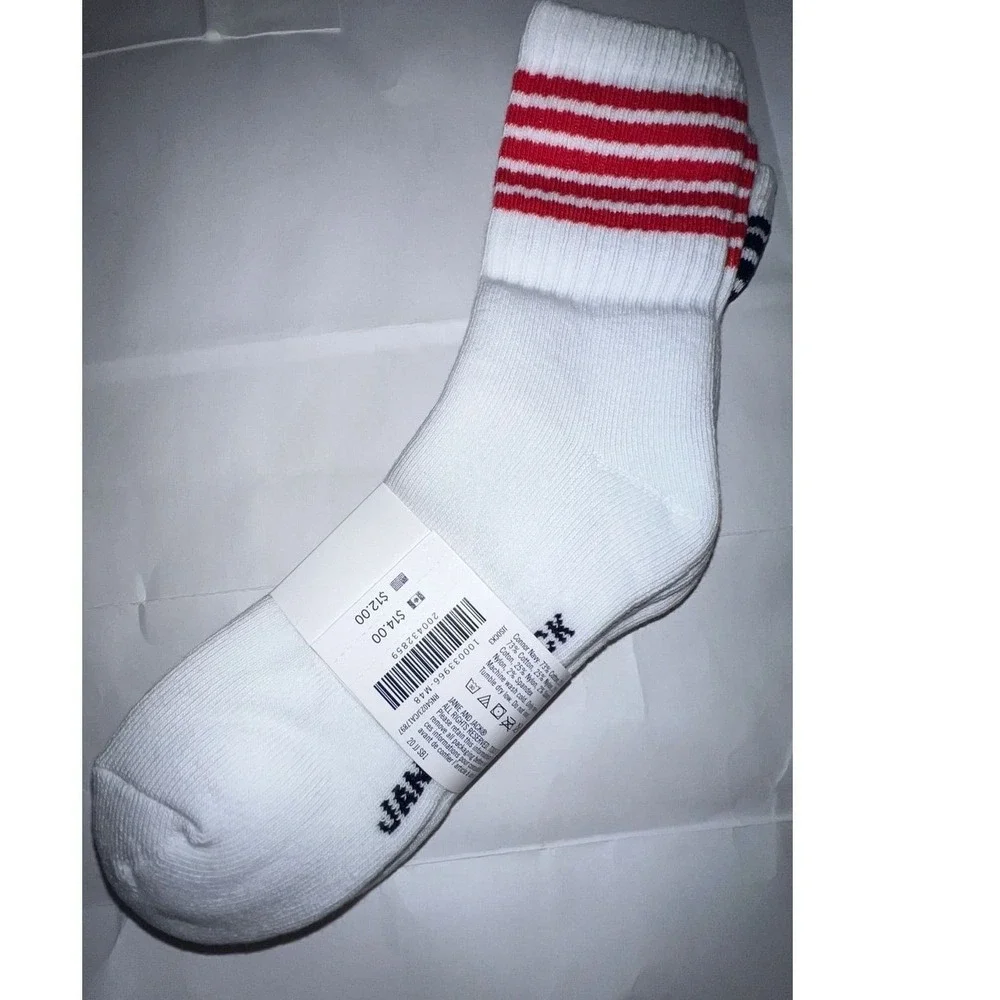 Janie and Jack Crew Socks Kids M White‎ Navy Red Striped 2-Pack Ribbed Athletic